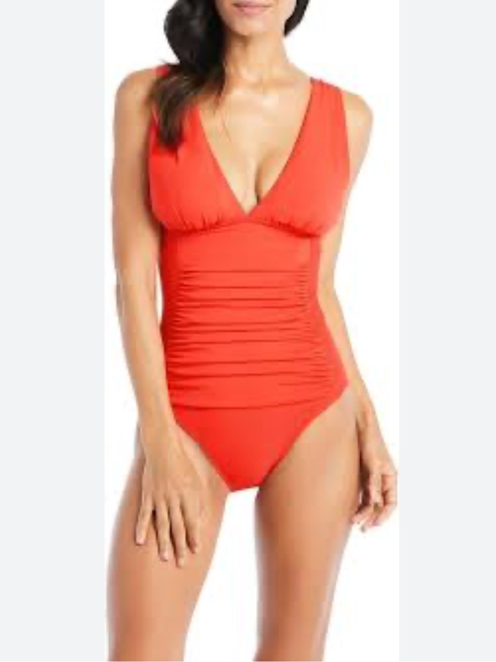 NWOTs Beyond Control Solid Plunge V-Neck One-Piece Habanero Red Swimsuit Size 16